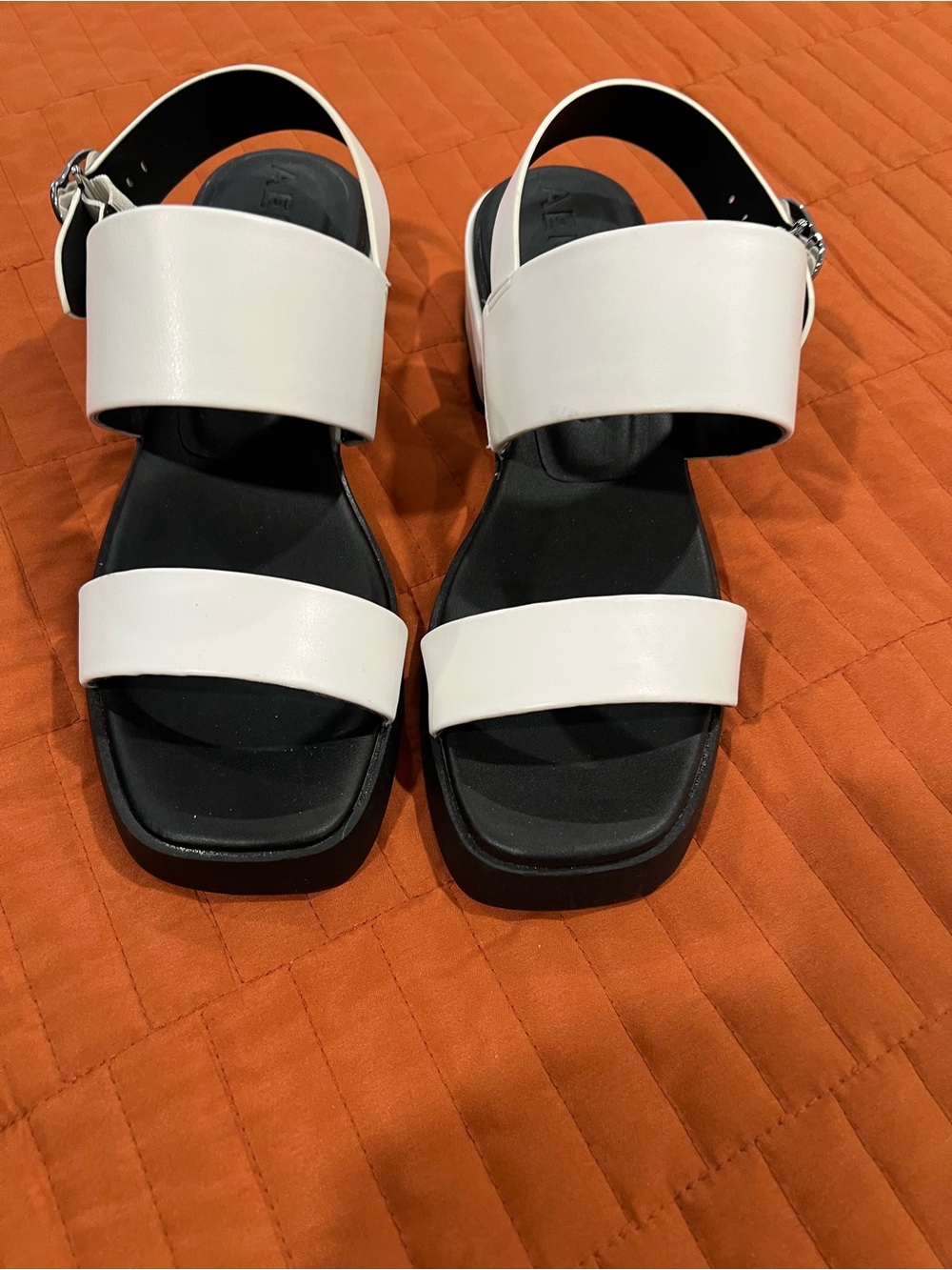 Aerosols Minimalist White and Black Women's Two-Strap Sandals